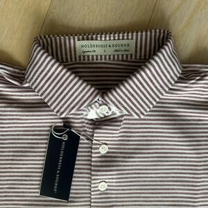 Holderness & Bourne Men's Striped Shirt - Brown size Large. Short sleeve polo.